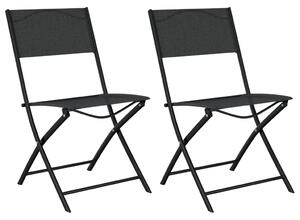 Folding Outdoor Chairs 2 pcs Black Steel and Textilene