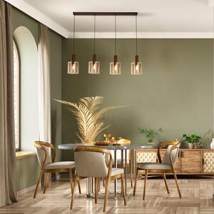 Searchlight Sweden 4 Light Ceiling Bar Pendant Light In Mocha With Amber Glass 88910-4MO