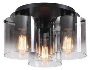 Searchlight Sweden 3 Light Flush Ceiling Light In Matt Black With Smoked Glass 88911-3BK