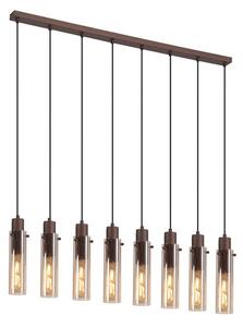 Searchlight Sweden II 8 Light Ceiling Bar Pendant In Mocha With Amber Glass 88921-8MO