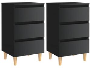 Bed Cabinets & Wood Legs 2 pcs High Gloss Black 40x35x69 cm