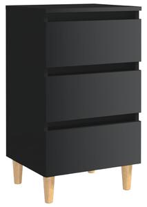 Bed Cabinet with Solid Wood Legs High Gloss Black 40x35x69 cm