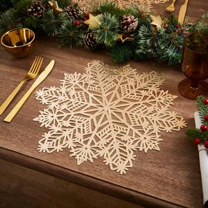 Set of 2 Gold Snowflake Placemats Gold