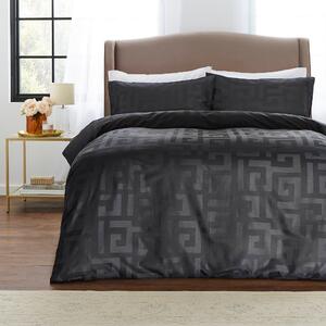 Hotel Cotton Geometric Black Duvet Cover & Pillowcase Set Black
