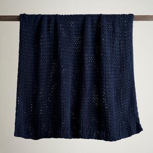 Chunky Knit Recycled Throw 130cm x 170cm Navy (Blue)
