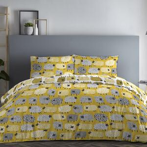 Fusion Dotty Sheep Yellow Duvet Cover and Pillowcase Set Yellow/Grey