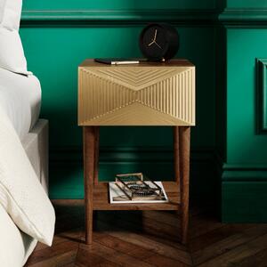 Imara 1 Drawer Bedside Table, Mango Wood and Gold Brown