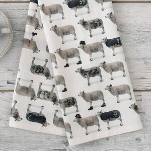 Set of 2 MM Sketch Counting Sheep Tea Towels White