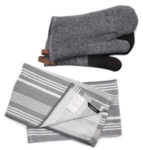 Cuisinart Set of 2 Grey Striped Tea Towels and Single Oven Gloves Grey