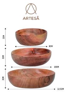 Set of 3 Mikasa Drift Wooden Bowls Brown