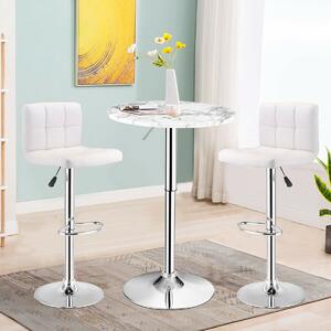 Costway Modern Round Marble Bar Table with Silver Leg and Base-White