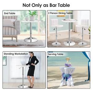 Costway Modern Round Marble Bar Table with Silver Leg and Base-White
