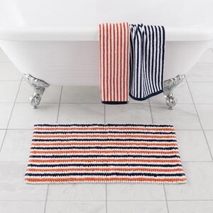 Orange and Navy Stripe Bobble Bath Mat Orange/Navy Blue/White