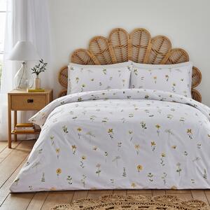 Pressed Floral Yellow 100% Cotton Duvet Cover and Pillowcase Set Yellow/White/Green