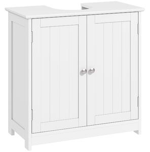 Kleankin Under-Sink Organiser: Space-Saving Storage with Adjustable Shelf, Handles & Drain Hole for Bathrooms, White Aosom UK