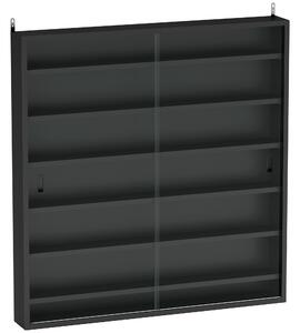 HOMCOM 7-Tier Wall Display Shelf Unit Cabinet w/ 6 Adjustable Shelves Glass Doors Home Office Ornaments 83x80cm, Black