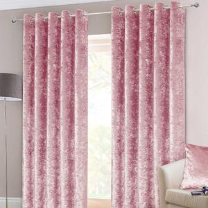 Pink Luxury Crushed Velvet Lined Eyelet Curtain Pair, 66 x 72"
