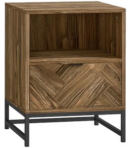 HOMCOM Bedside Table with Drawer and Shelf, Side End Table with Steel Legs for Living Room, Bedroom, Brown Wood Effect