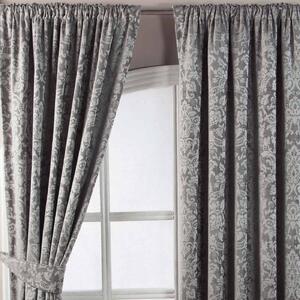 Grey Velvet Jacquard Pencil Pleat Lined Curtain Pair, 66 x 72"