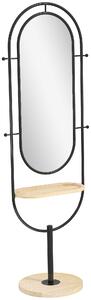 HOMCOM Oval Full Length Mirror with Wooden Tray and 4 Hooks - Black