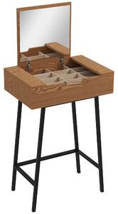 HOMCOM Vanity Desk with Flip-Up Mirror, Industrial Dressing Table with 16 Small Compartments for Bedroom, Natural Wood Effect