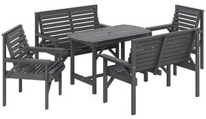 Outsunny 5 Piece Wooden Garden Dining Set for 6, Outdoor Conversation Set with 2 Armchairs, 2 Loveseats and Dining Table with Umbrella Hole for Patio, Balcony, Grey