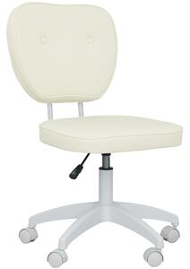 Vinsetto Vanity Office Chair, PU Leather Computer Chair for Home, with Adjustable Height, Armless, Swivel Wheels, Cream