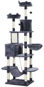PawHut 206cm Cat Tree, Multi-Level Cat Tower with Scratching Posts and Board, Beds, Condos, Platforms, Toy Balls, Dark Grey