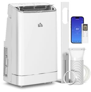 HOMCOM 14,000 BTU Mobile Air Conditioner, 35m², Smart Home WiFi, with Dehumidifier, Fan, 24H Timer, Window Kit, White Aosom UK