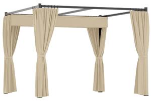 Outsunny 3 x 3(m) Retractable Pergola, Garden Gazebo Shelter with Curtains, for Grill, Patio, Deck, Khaki