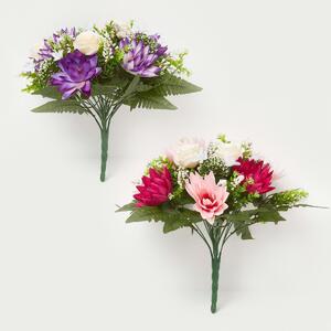 Homescapes Rose & Lotus Flower Bouquet, Pink & Purple Set of 2