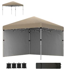 Outsunny 3 x 3m Pop Up Gazebo, UPF 30+ with 2 Sidewalls, Leg Weight Bags and Wheeled Bag, Height Adjustable Party Tent for Garden, Patio, Khaki