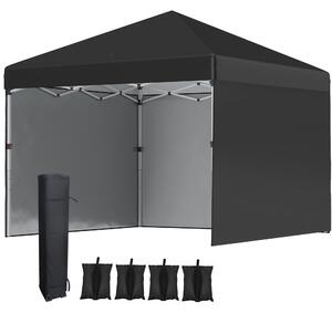 Outsunny 3 x 3m Metal Frame Gazebo, Pop Up Event Shelter with 2 Sidewalls, Weight Bags and Wheeled Bag, Black Aosom UK