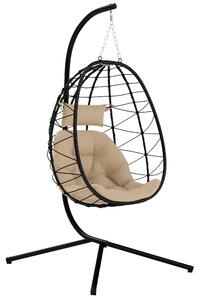 Outsunny Hanging Egg Chair Garden Swing Chair with Basket, Cushion, Garden Hanging Chair with Stand, Headrest for Patio, Balcony, Khaki