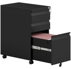 Vinsetto 3-Drawer Steel Filing Cabinet with Lock and Wheels - Black