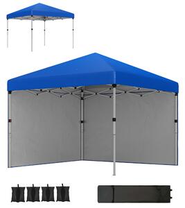 Outsunny 3 x 3 (M) Pop Up Gazebo, UPF 30+ with 2 Sidewalls, Leg Weight Bags and Wheeled Bag, Height Adjustable Party Tent Event Shelter for Garden, Patio, Blue