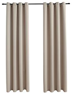 Blackout Curtains with Metal Rings 2 pcs Beige 140x245 cm