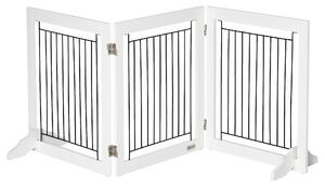 PawHut Dog Gate, Freestanding Pet Gate, Wooden Puppy Fence Foldable Design w/ 61 cm Height 3 Panels, 2 Support Feet, Doorway Stairs White Aosom UK