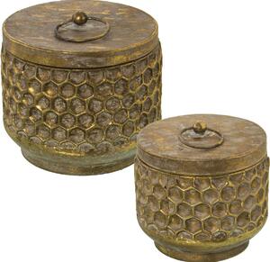 Set of decorative boxes Alexandra House Living Golden Metal 21 x 18,5 cm 17,5 x 16 cm 2 Pieces