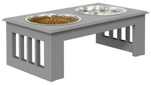 PawHut Raised Dog Feeding Bowls with Stand, Stainless Steel for Extra Small and Small Dog, 44L x 24W x 15H cm - Grey Aosom UK