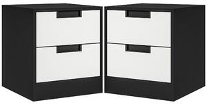 HOMCOM Set of 2 Bedside Cabinets with Dual Drawers, Modern Nightstands for Bedroom Storage, Living Room Accent Furniture, White and Black. Aosom UK