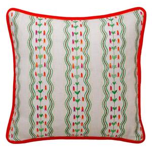 Hearty Emerald, Sustainable Feather, Cushion - Andrew Martin Kit Kemp Eco-conscious & Linen & Linen Blend Floral & Stripe