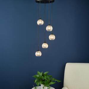 Dar Lighting Federico 5 Light Cluster Ceiling Pendant Light In Black With Wire Glass Shade