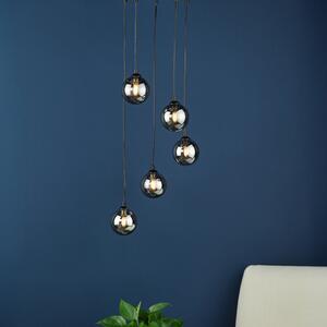 Dar Lighting Federico 5 Light Cluster Ceiling Pendant Light In Black With Smoked Glass