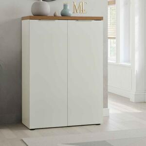 Inverness High Gloss Shoe Cabinet With 2 Doors And Oak Top In White