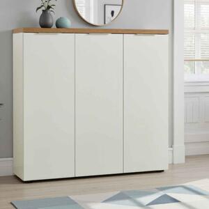 Inverness High Gloss Shoe Cabinet With 3 Doors And Oak Top In White