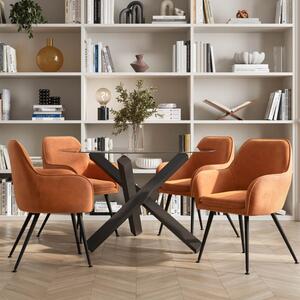 Cupric Clear Glass Top Dining Table With Tampere 4 Burnt Rust Chairs
