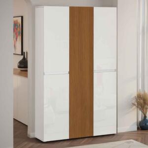 Inverness High Gloss Tall Shoe Cabinet With 5 Doors In White And Oak