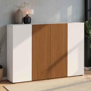 Inverness High Gloss Shoe Cabinet With 4 Doors In White And Oak