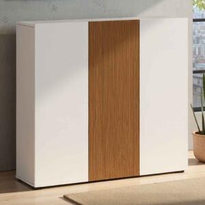 Inverness High Gloss Shoe Cabinet With 3 Doors In White And Oak